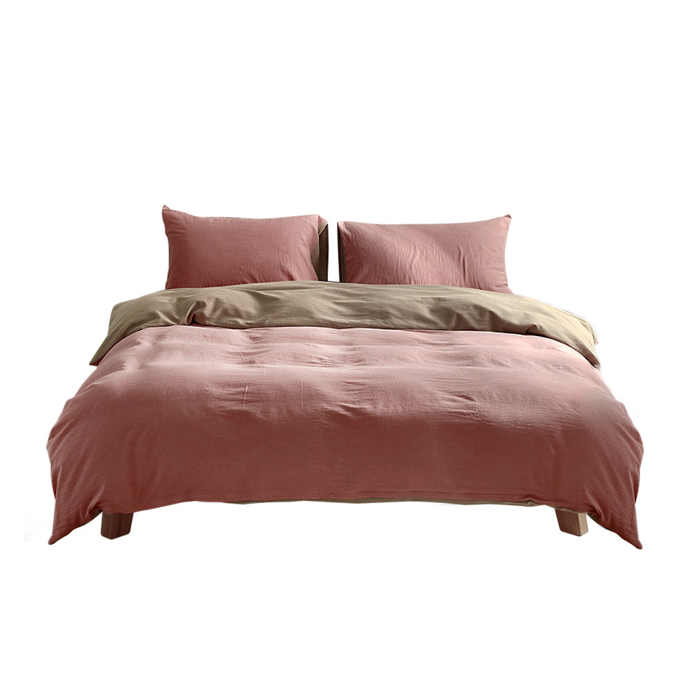 Plush Cotton Double Quilt Set in Pink and Brown