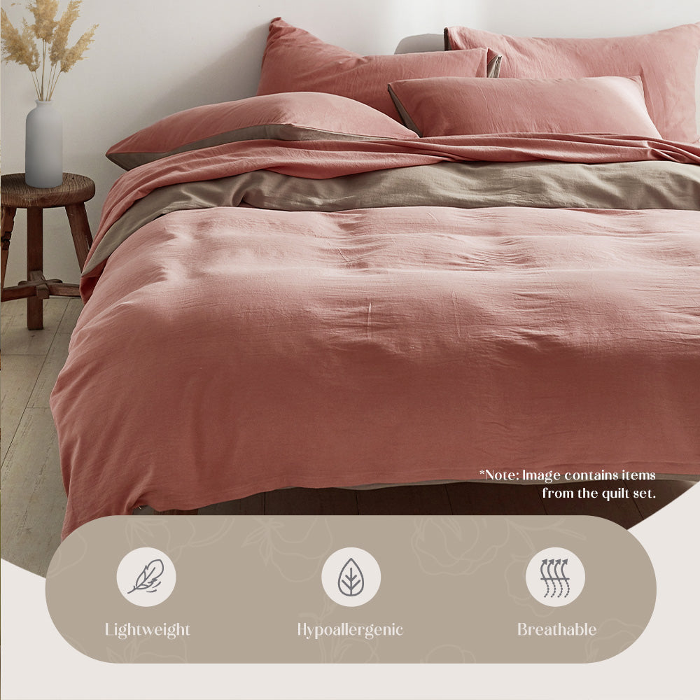 Soft Touch Washed Cotton Quilt Set in Pink and Brown for Single Beds