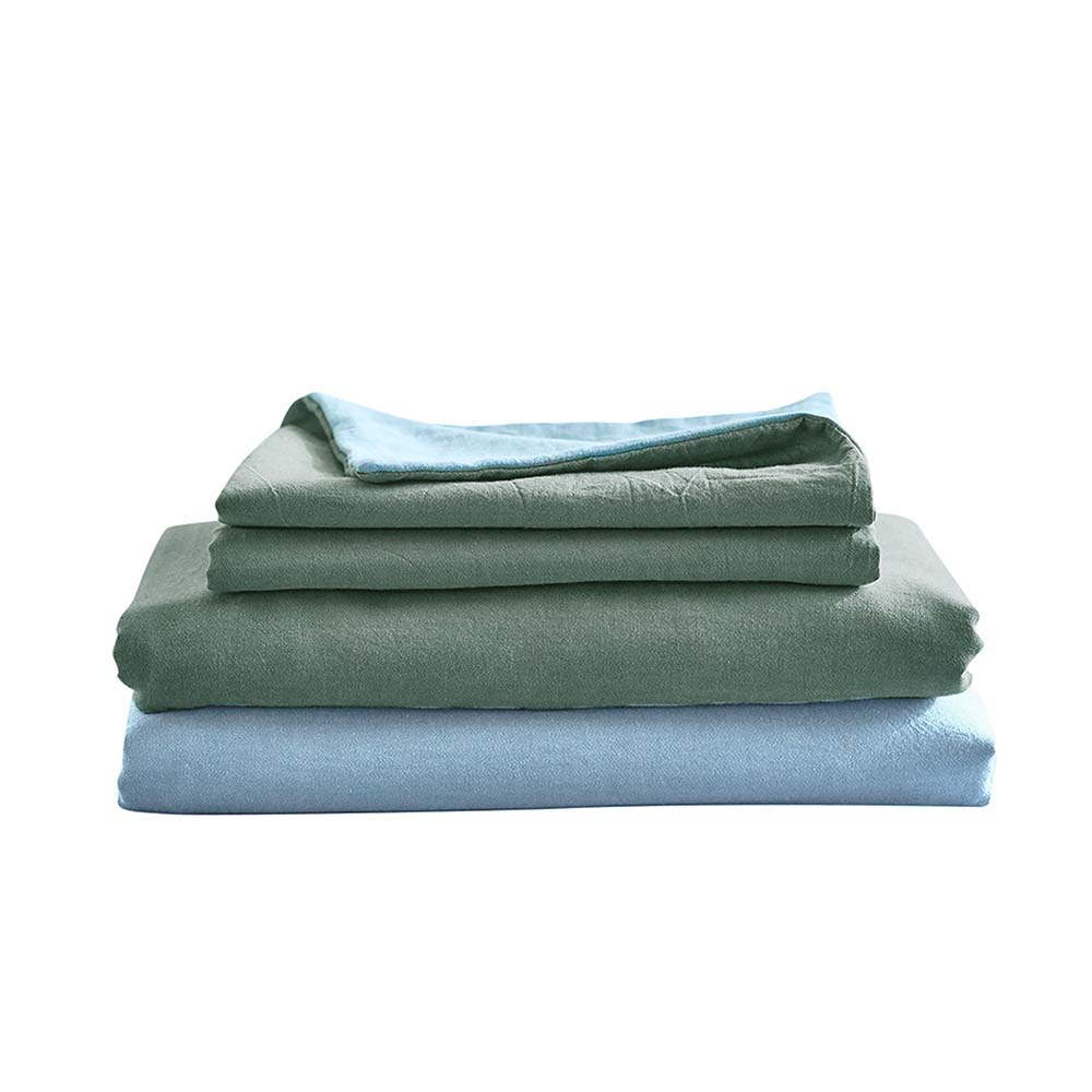 Serene Dreams Green-Blue Washed Cotton King Sheet Collection