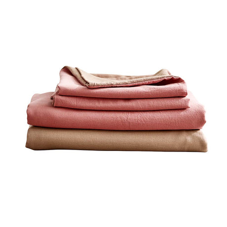 Hypoallergenic Washed Cotton King Sheet Set by Cosy Club in Blush & Chocolate