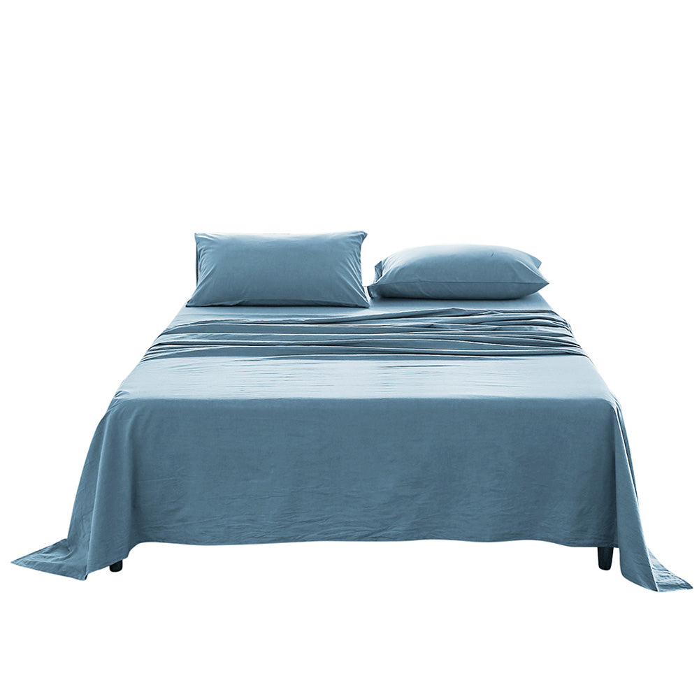 Premium Blue Cotton Sheet Set for Single Beds - Includes Flat Sheet & Pillowcase