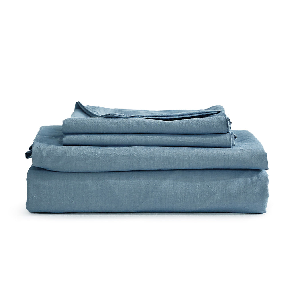 Premium Blue Cotton Sheet Set for Single Beds - Includes Flat Sheet & Pillowcase