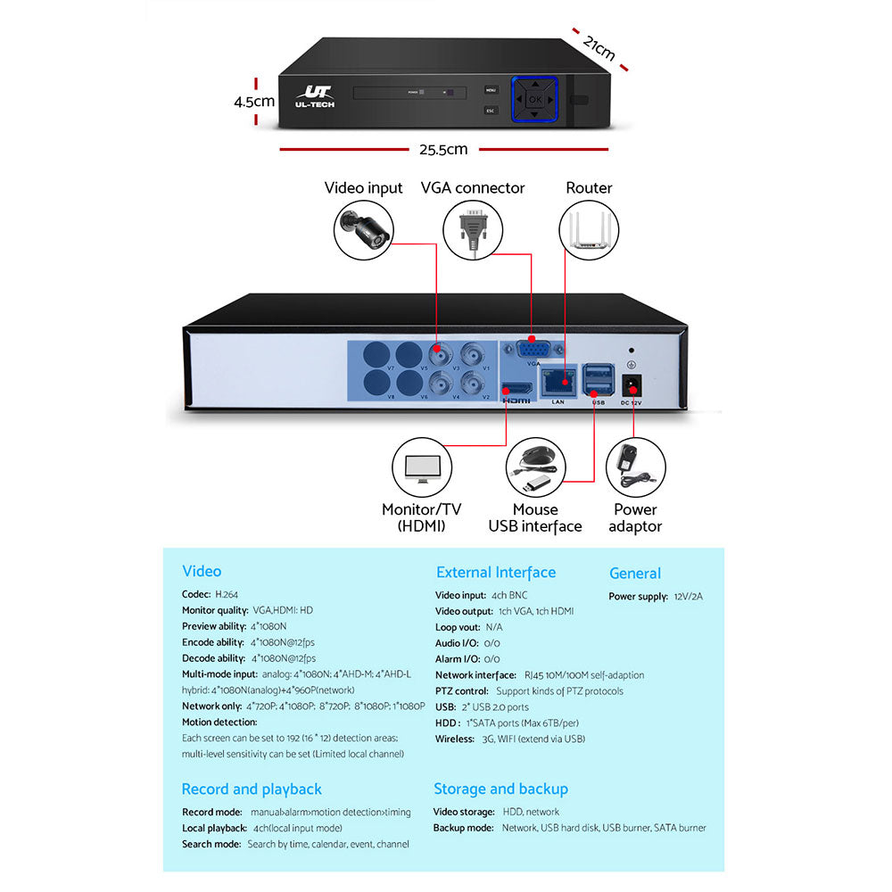 UL-Tech 1080P HD 4-Channel Surveillance Camera System