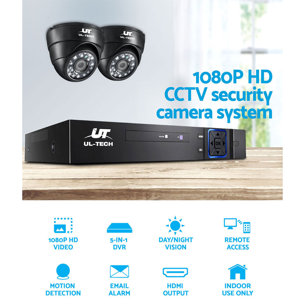 UL-Tech 1080P HD Indoor CCTV Security System with 2 Dome Cameras and 1TB Hard Drive for Enhanced Surveillance