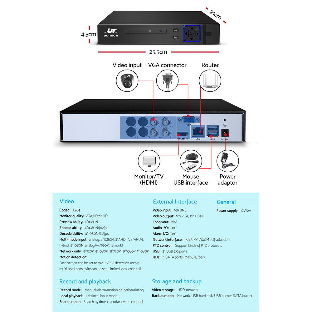 UL-Tech 1080P HD Indoor CCTV Security Camera System with 4 Dome Cameras and 1TB DVR Storage