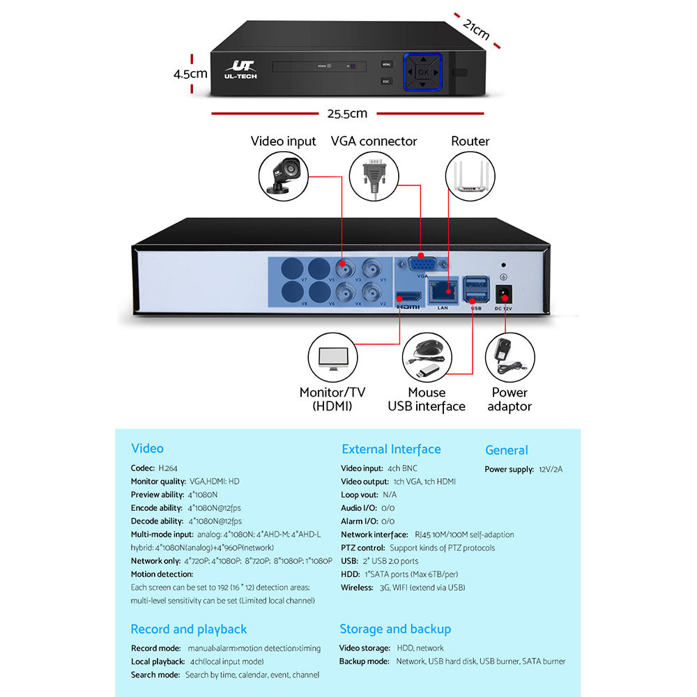 UL-Tech 1080P 4-Channel Outdoor CCTV Security Camera System with 1TB DVR and Motion Detection