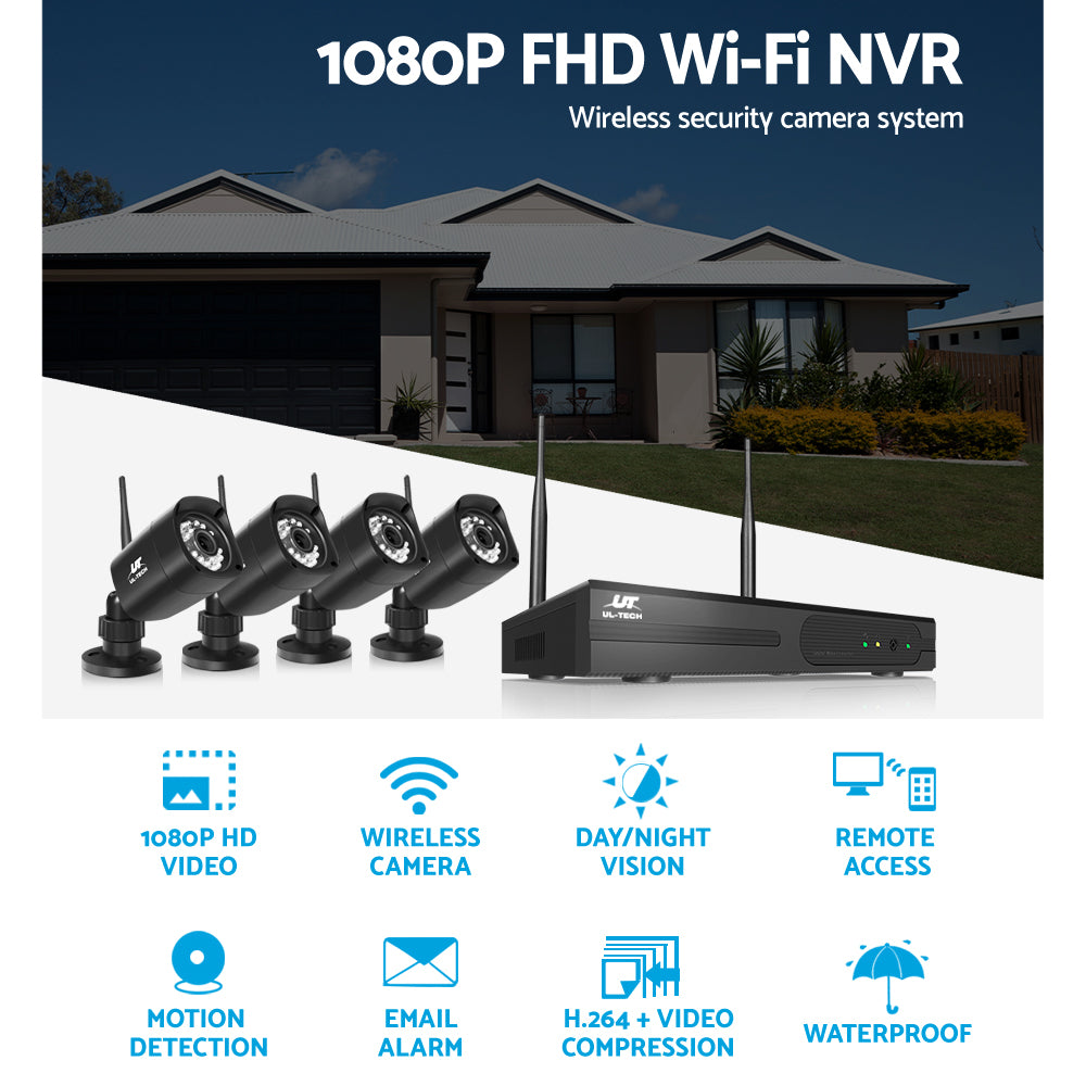 UL-Tech 1080P Wireless Home Security Camera System with 4 Cameras and 1TB Storage