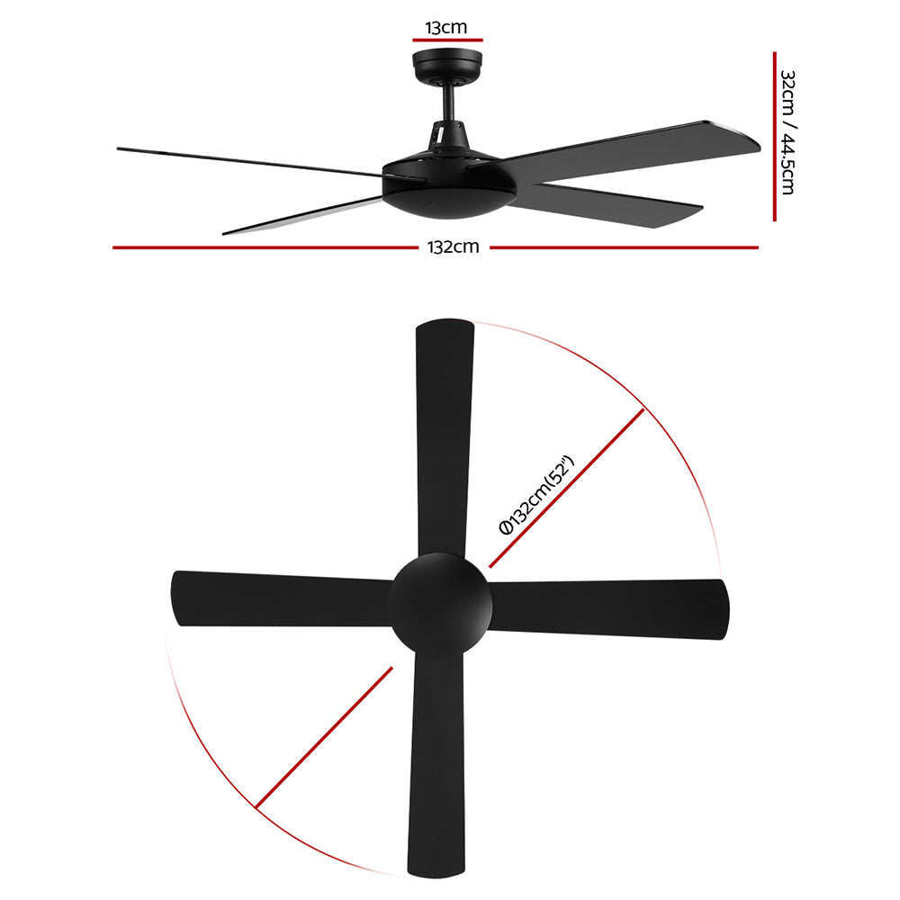 Devanti 52-Inch Remote-Controlled Ceiling Fan - Black