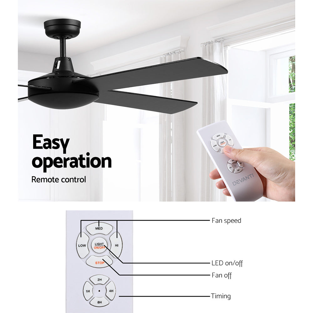 Devanti 52-Inch Remote-Controlled Ceiling Fan - Black