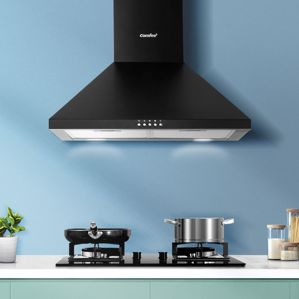 Comfee 60cm Wall-Mounted Canopy Range Hood in Black for Home Kitchens