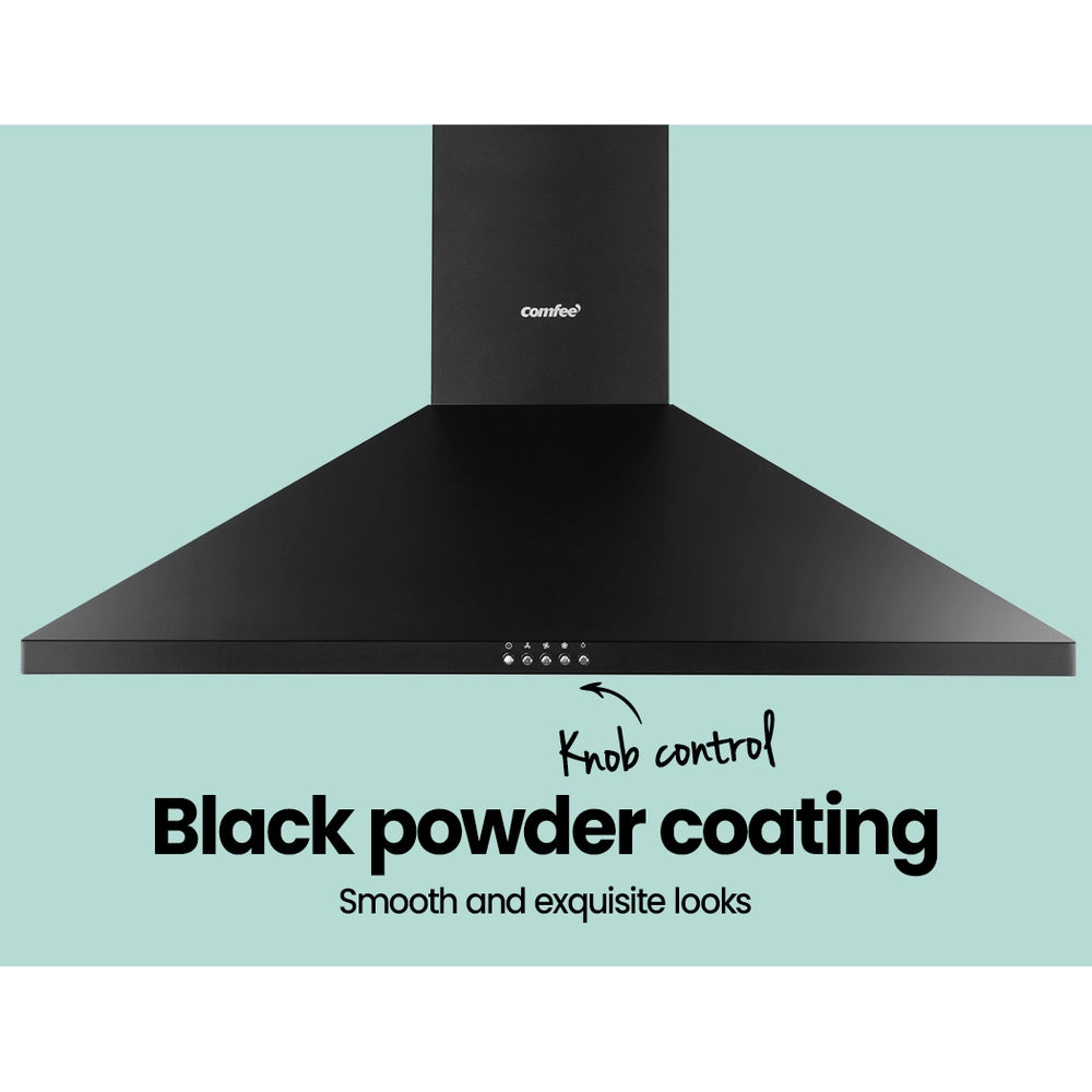 Comfee 90cm Wall-Mounted Kitchen Canopy Range Hood in Sleek Black Finish