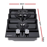 Devanti 30cm Black Gas Cooktop with 2 Burners and Safety Features for Home Cooking