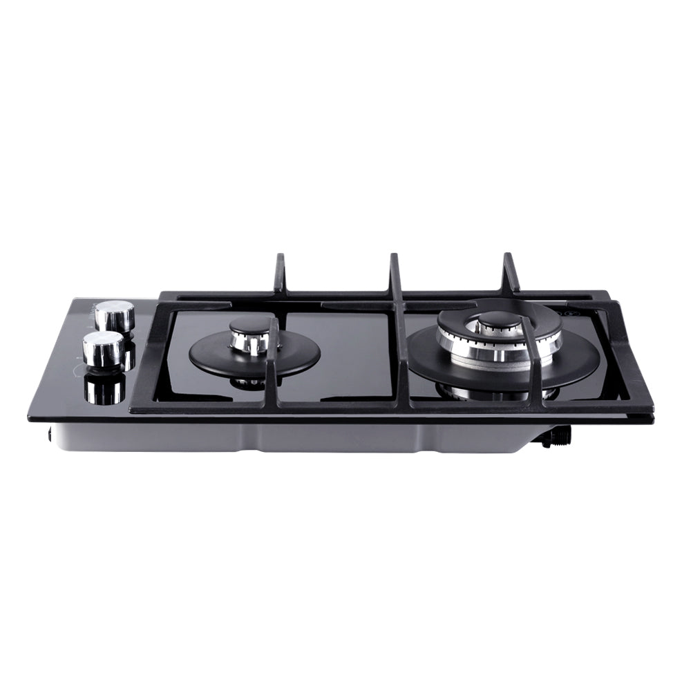 Devanti 30cm Black Gas Cooktop with 2 Burners and Safety Features for Home Cooking