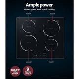 60cm Black Ceramic Induction Cooktop with 4 Cooking Zones and Touch Control