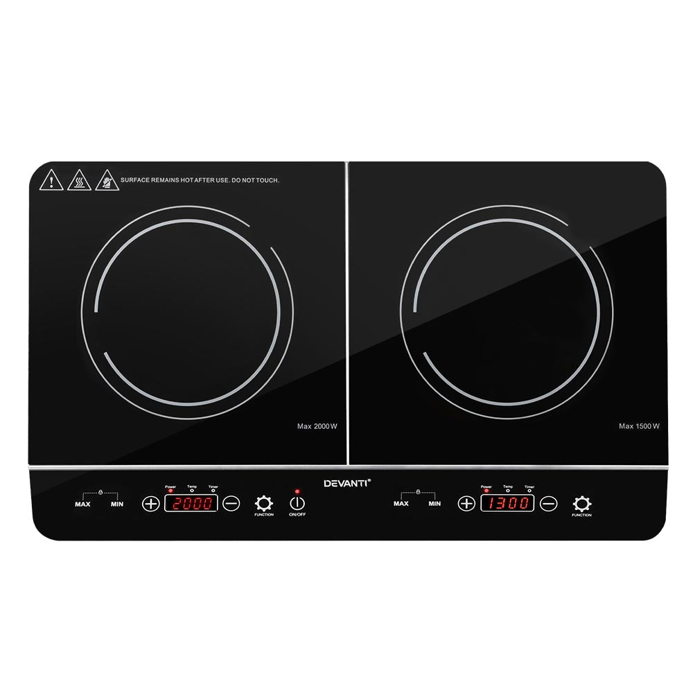 Devanti 60cm Portable Induction Cooktop with Dual Cooking Zones and Touch Control