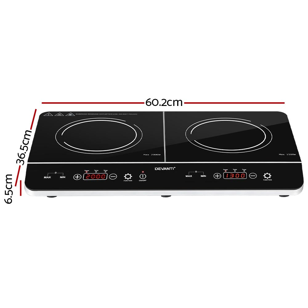 Devanti 60cm Portable Induction Cooktop with Dual Cooking Zones and Touch Control