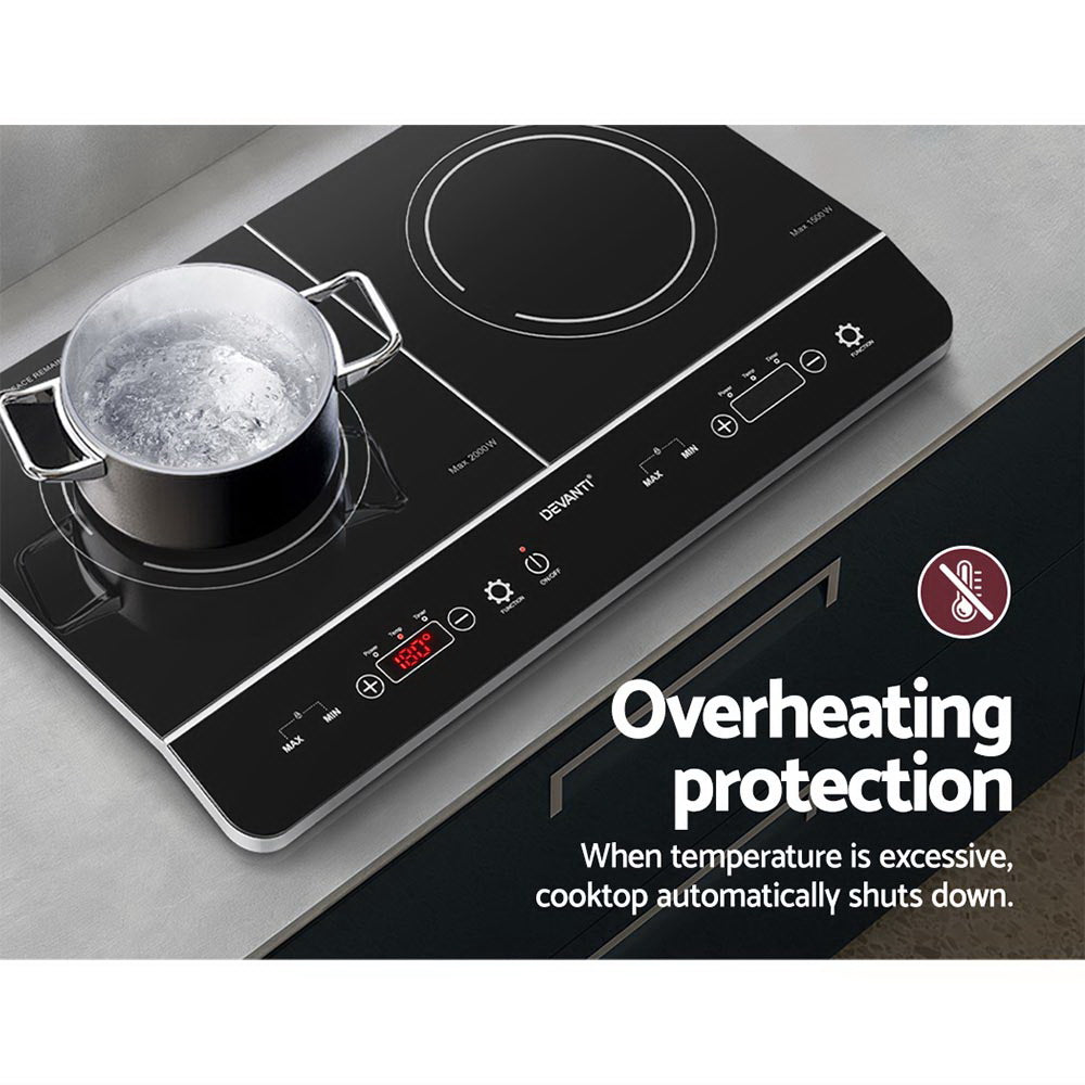 Devanti 60cm Portable Induction Cooktop with Dual Cooking Zones and Touch Control