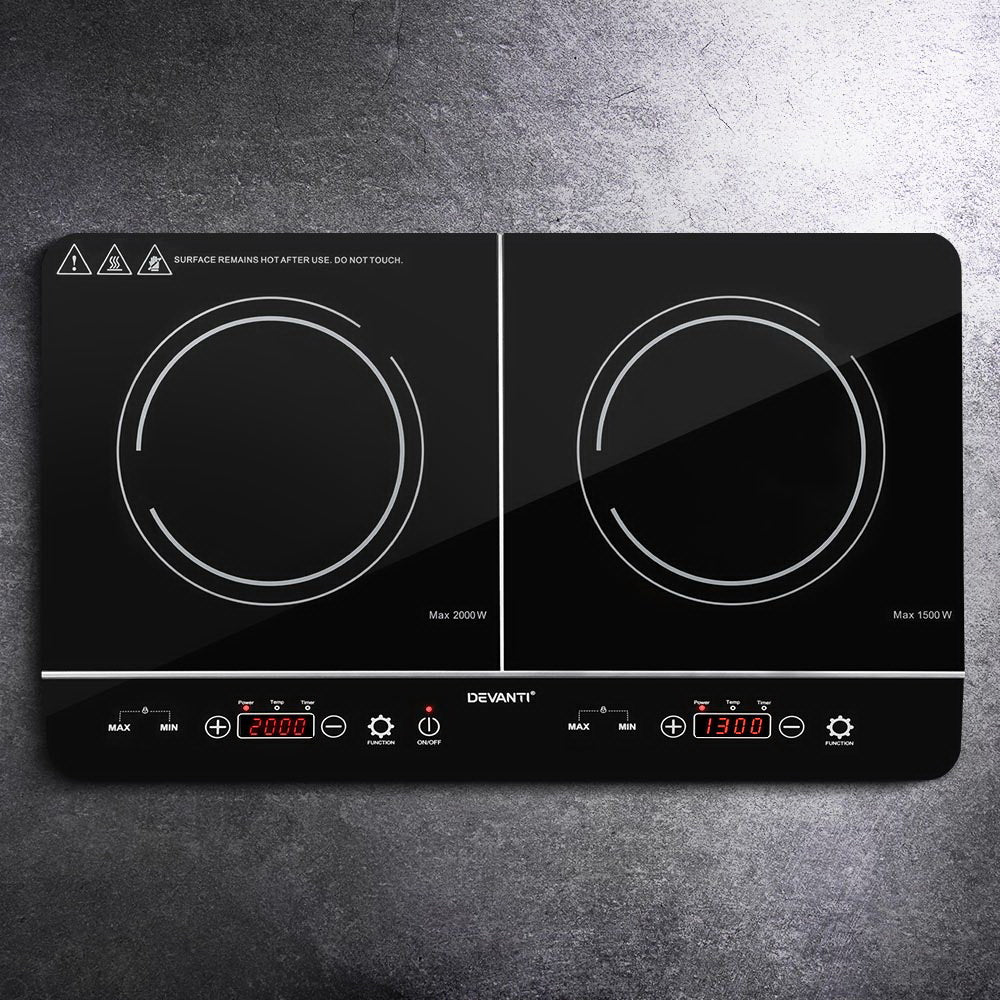 Devanti 60cm Portable Induction Cooktop with Dual Cooking Zones and Touch Control