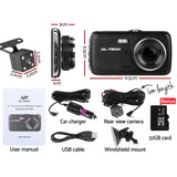 4 Inch Full HD Dual Lens Car Dash Cam - Black