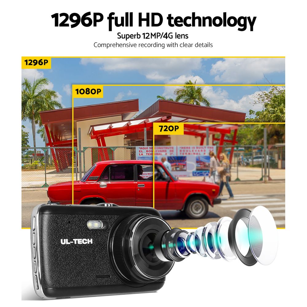 4 Inch Full HD Dual Lens Car Dash Cam - Black