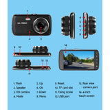 4 Inch Full HD Dual Lens Car Dash Cam - Black