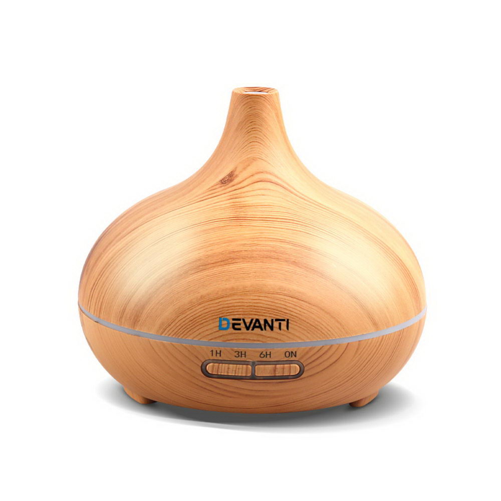 4-in-1 Light Wood Aroma Diffuser - 300ml Humidifier, Purifier, and Night Light