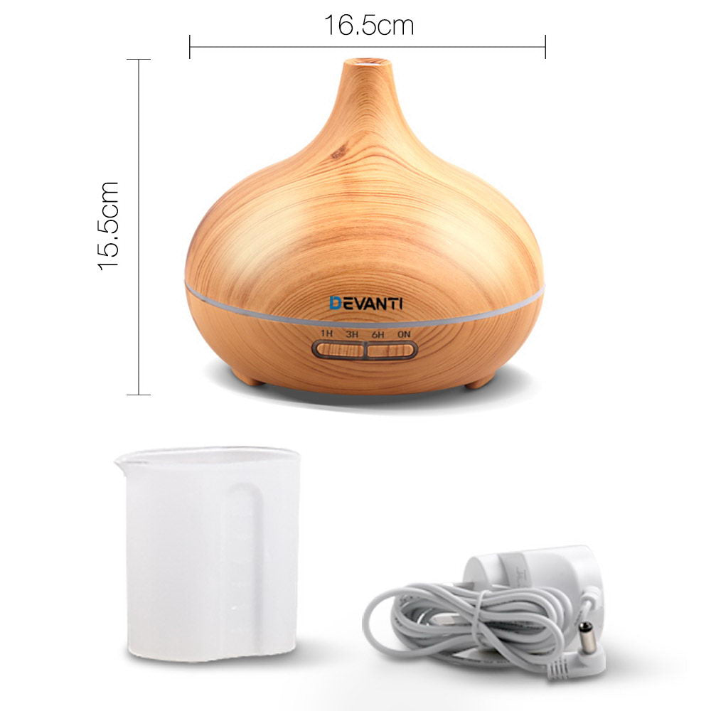 4-in-1 Light Wood Aroma Diffuser - 300ml Humidifier, Purifier, and Night Light