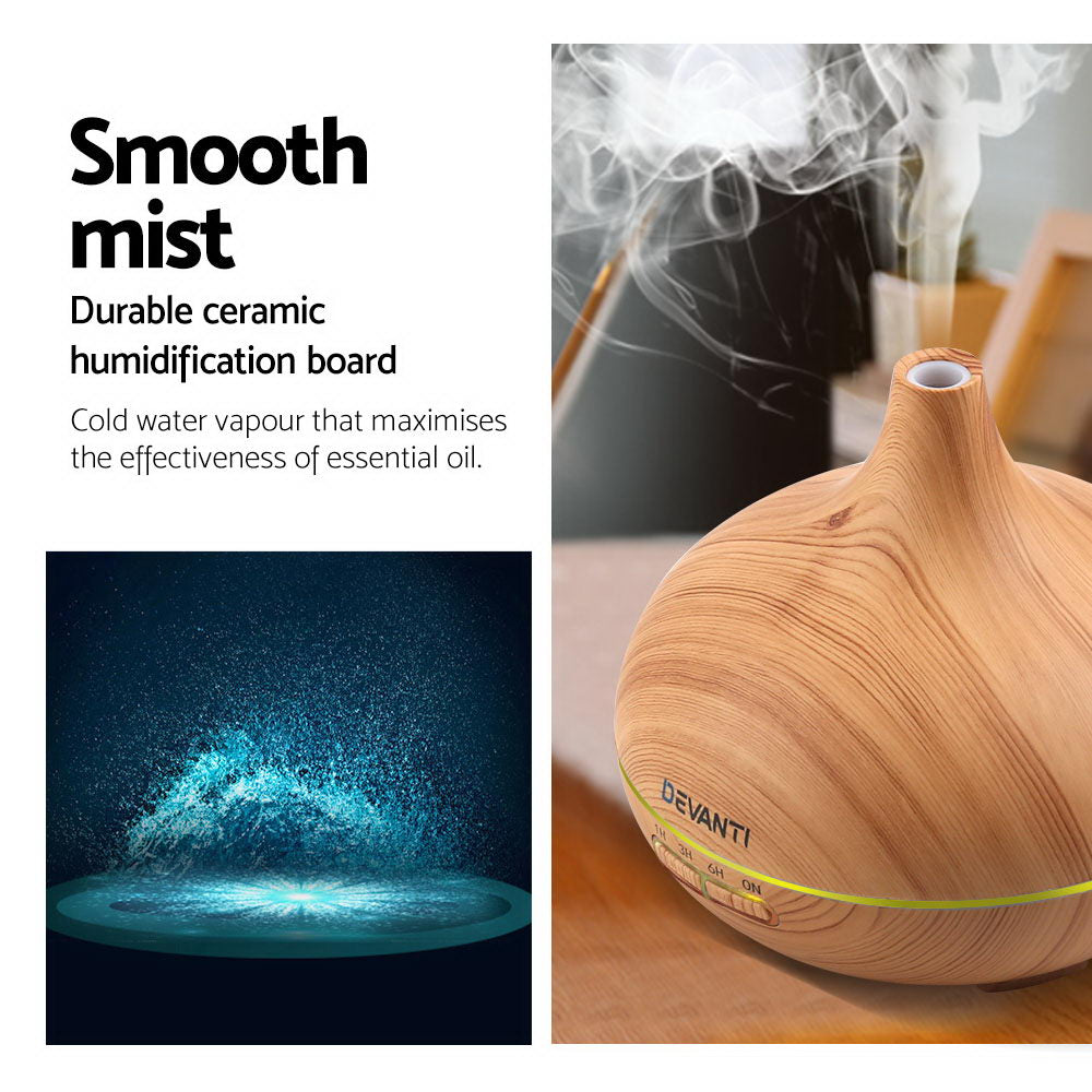 4-in-1 Light Wood Aroma Diffuser - 300ml Humidifier, Purifier, and Night Light