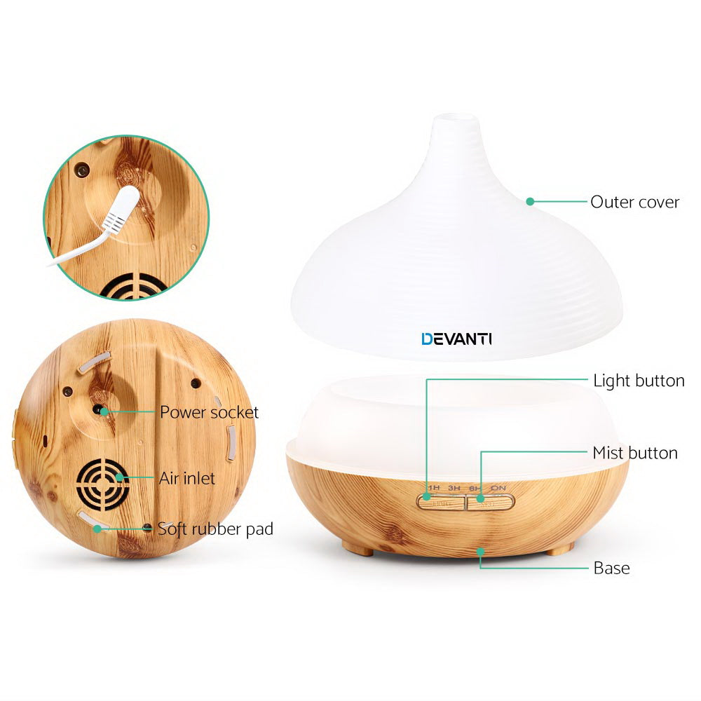 Devanti 4-in-1 Aroma Diffuser and Humidifier with 7-Color Night Light - 300ml Capacity