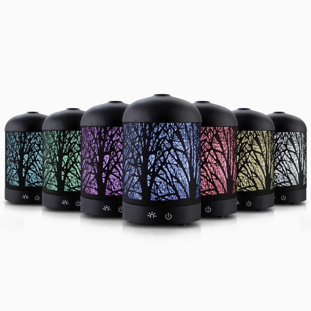 DEVANTI 4-in-1 Ultrasonic Aroma Diffuser with Enchanted Forest Design and 7-Colour LED Night Light - 160ml Black Humidifier