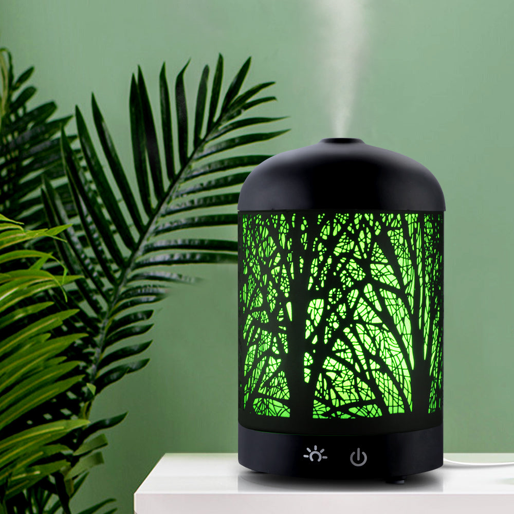 DEVANTI 4-in-1 Ultrasonic Aroma Diffuser with Enchanted Forest Design and 7-Colour LED Night Light - 160ml Black Humidifier