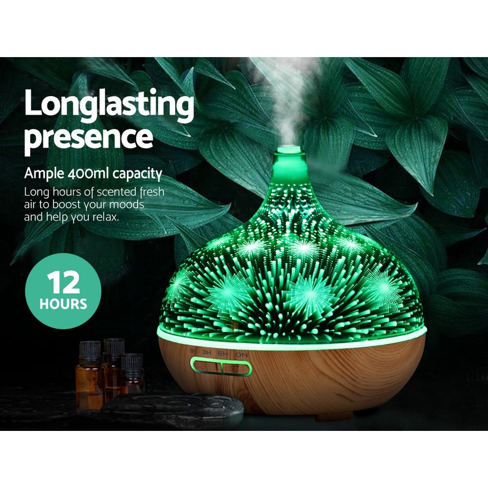 DEVANTI 4-in-1 Aromatherapy Diffuser with 3D Firework LED Night Light and Remote Control, 400ml Humidifier and Purifier