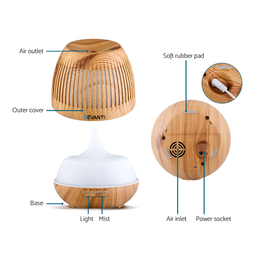 Devanti 4-in-1 Essential Oil Diffuser with LED Night Light and Humidifier - 400ml Capacity