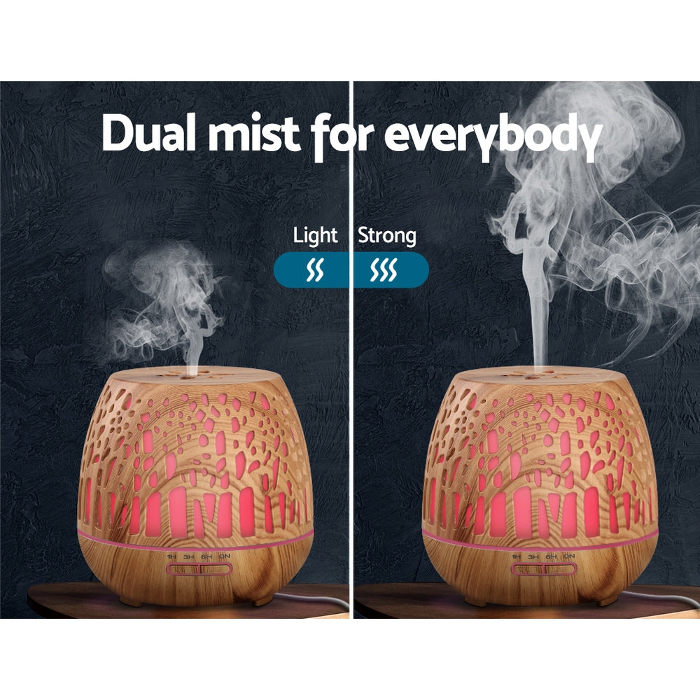 Devanti 4-in-1 Ultrasonic Aroma Diffuser with Remote Control - 400ml Wood Grain Humidifier and Night Light