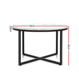 Round Marble-Inspired Coffee Table with Black Metal Base - 70x70cm