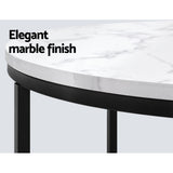 Round Marble-Inspired Coffee Table with Black Metal Base - 70x70cm