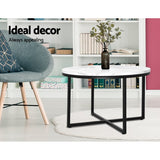 Round Marble-Inspired Coffee Table with Black Metal Base - 70x70cm