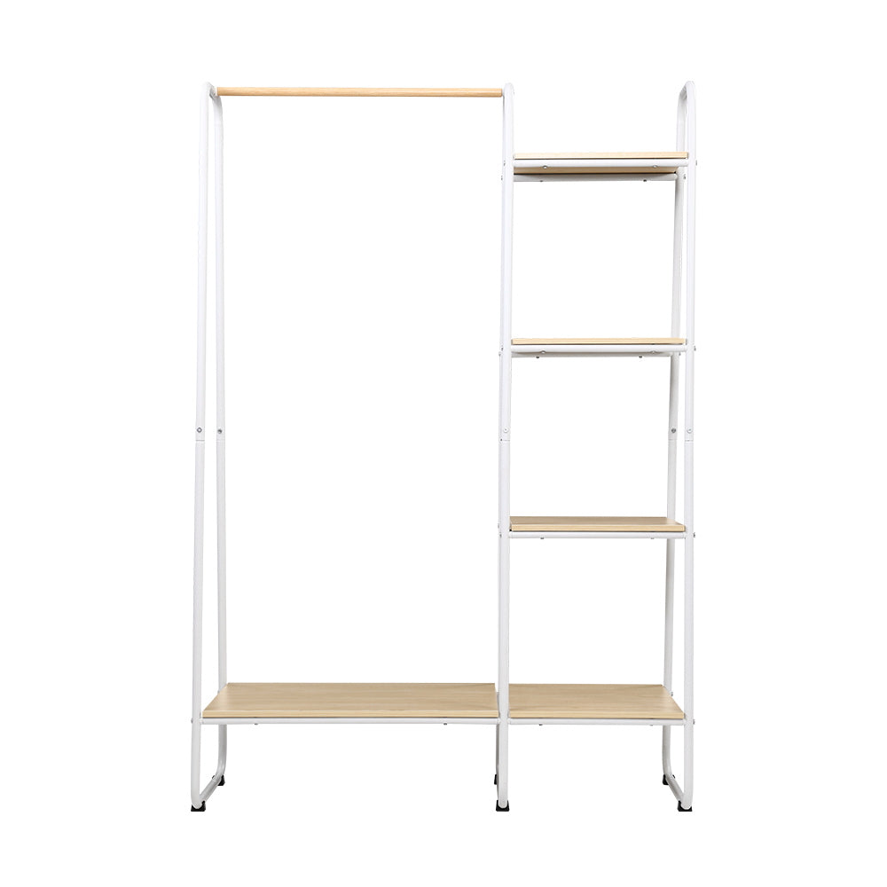 Stylish Metal Clothes Rack with Shelves - White Garment Organizer and Hanger Stand