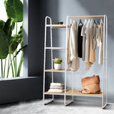 Stylish Metal Clothes Rack with Shelves - White Garment Organizer and Hanger Stand