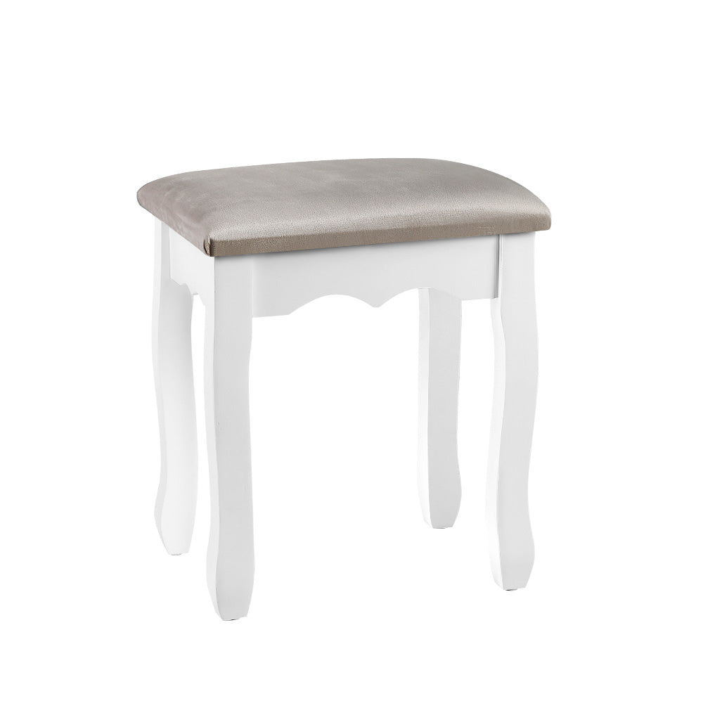 Elegant Grey Velvet Dressing Table Stool with French Provincial Design