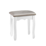 Elegant Grey Velvet Dressing Table Stool with French Provincial Design - Side View