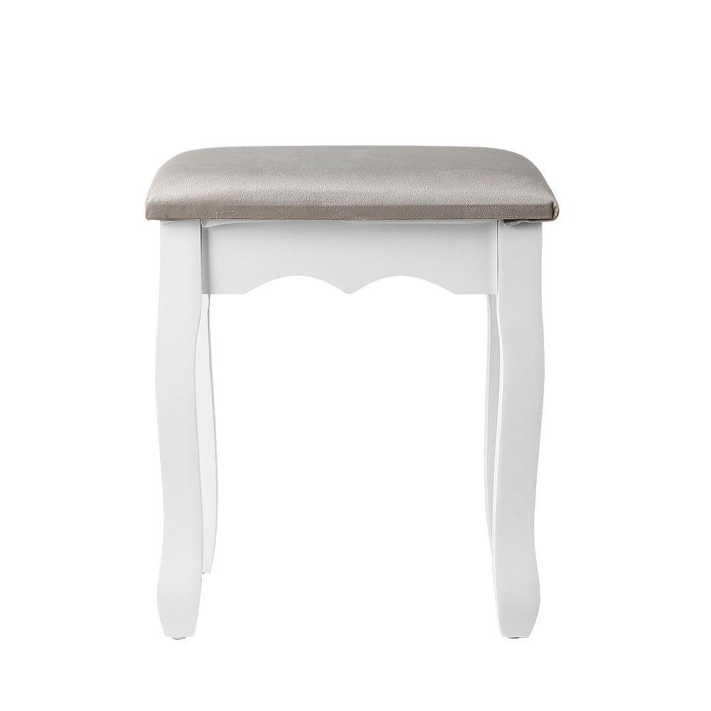 Elegant Grey Velvet Dressing Table Stool with French Provincial Design