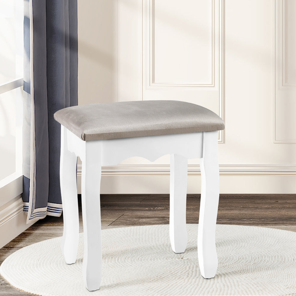 Elegant Grey Velvet Dressing Table Stool with French Provincial Design