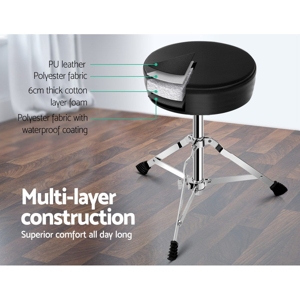 Height-Adjustable Drum Throne Stool with Padded Seat for Musicians