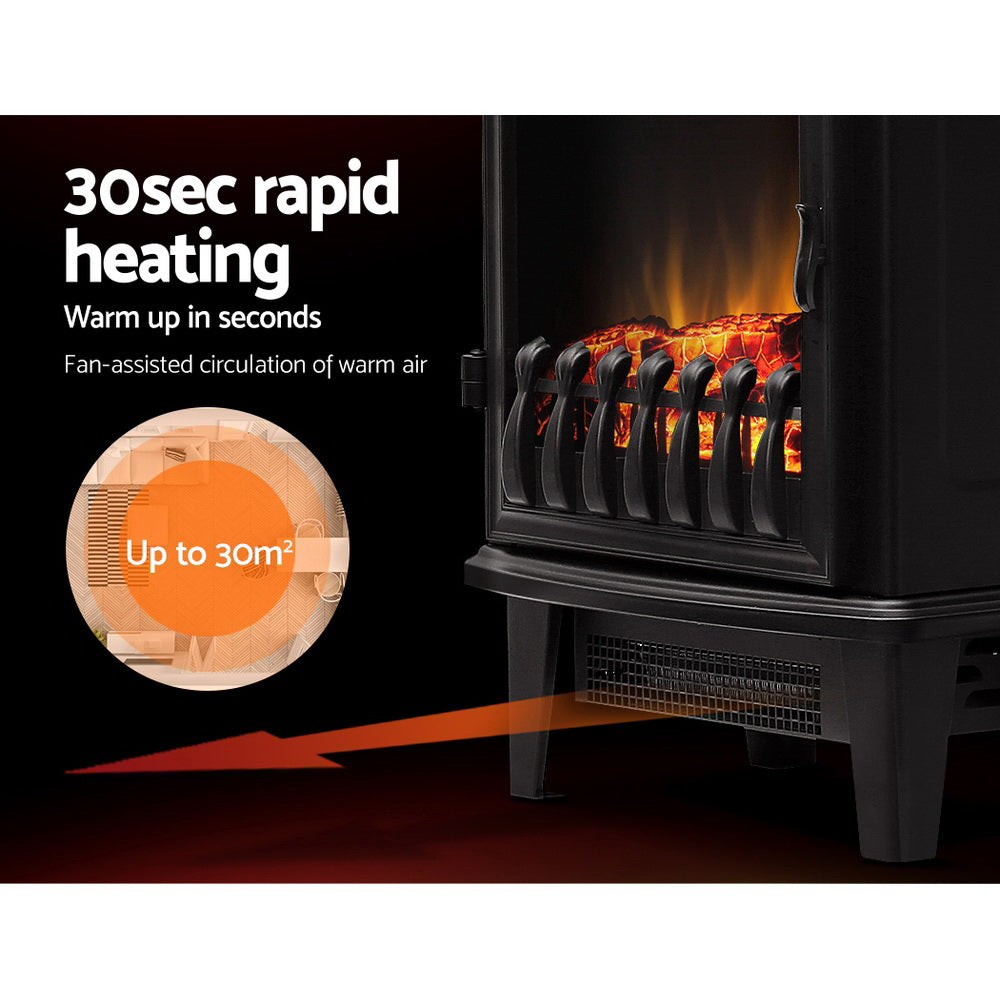 Portable Devanti Electric Fireplace with Realistic Log Flame Effect - 1800W Winter Heater