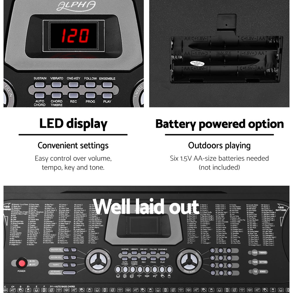 61-Key LED Portable Electronic Piano with Adjustable Stand