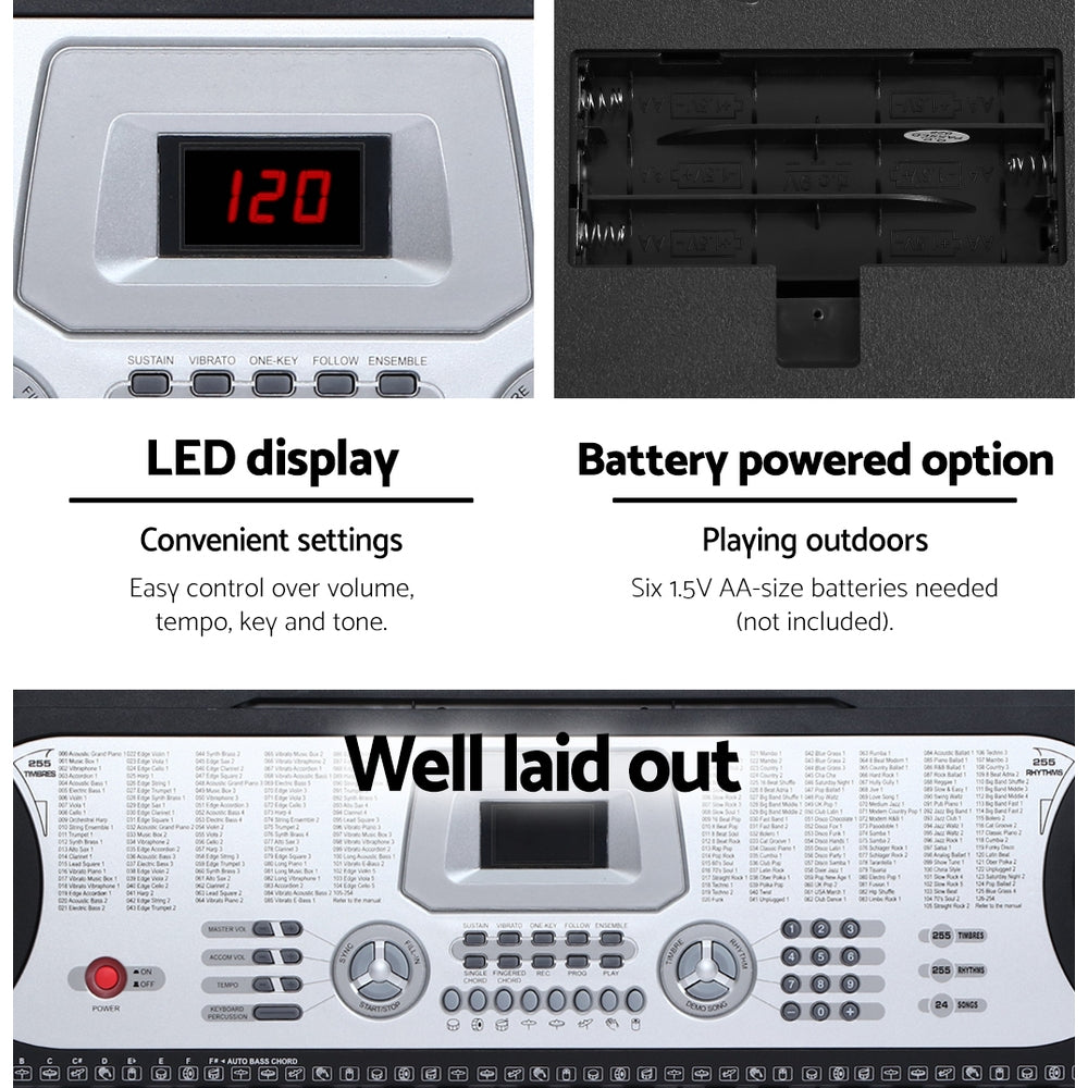 Alpha EK-60 61-Key Portable Electronic Piano Keyboard with LED Display and Adjustable Stand for Beginners