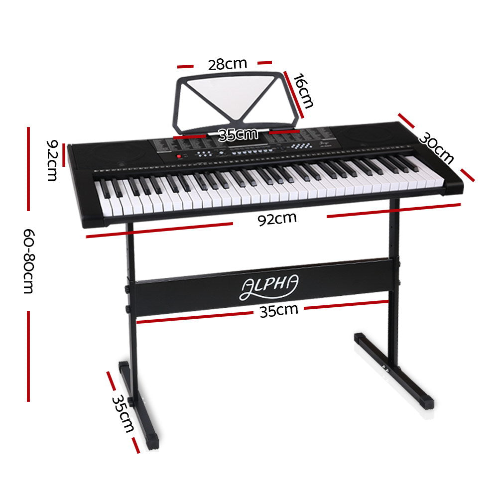 Alpha 61-Key LED Electric Piano Keyboard with Adjustable Stand and USB Connectivity