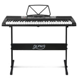 Alpha 61-Key LED Electric Piano Keyboard with Adjustable Stand and USB Connectivity