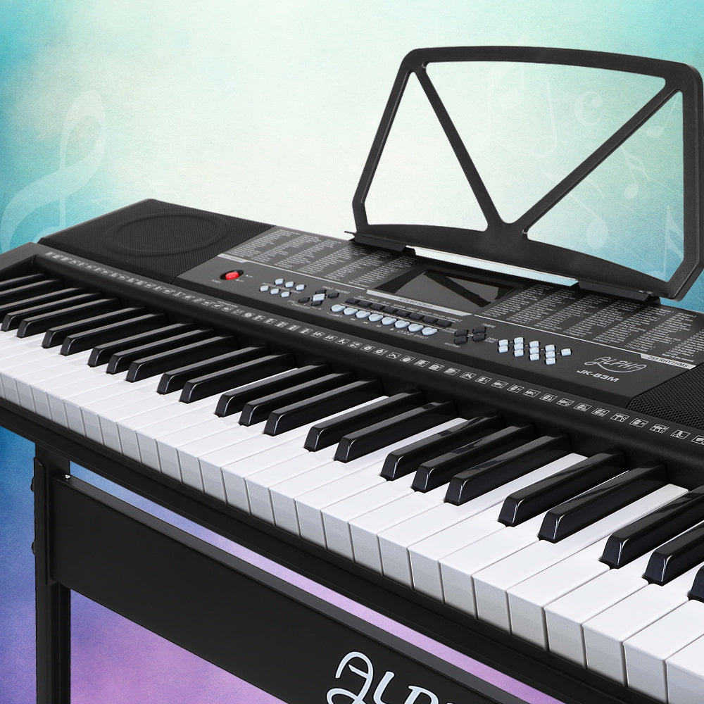 Alpha 61-Key LED Electric Piano Keyboard with Adjustable Stand and USB Connectivity